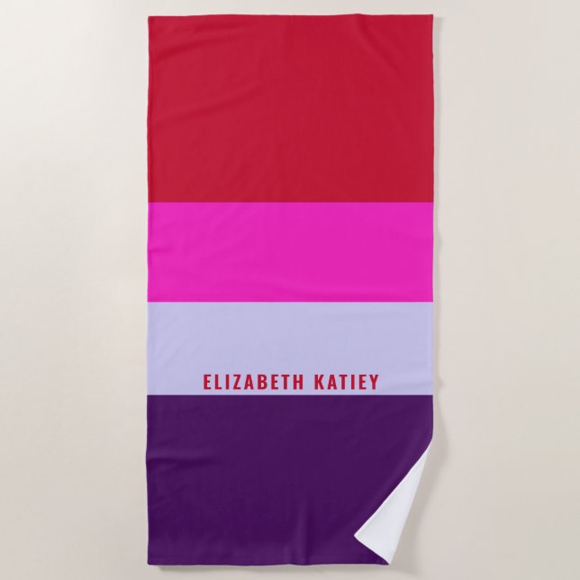 Red, Pink and Purple Stripes Pattern  Beach Towel (Front)