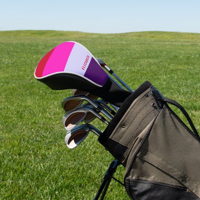 Red, Pink and Purple Stripes Pattern  Golf Head Cover (In Situ)