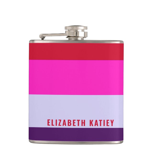 Red, Pink and Purple Stripes Pattern  Hip Flask (Front)