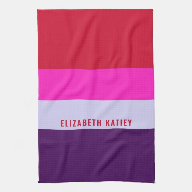 Red, Pink and Purple Stripes Pattern  Tea Towel (Vertical)