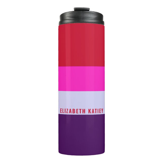 Red, Pink and Purple Stripes Pattern  Thermal Tumbler (Front)