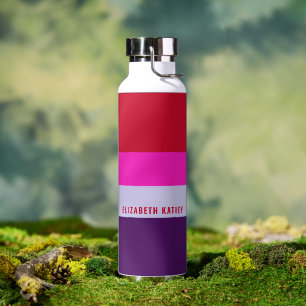 Red, Pink and Purple Stripes Pattern Water Bottle