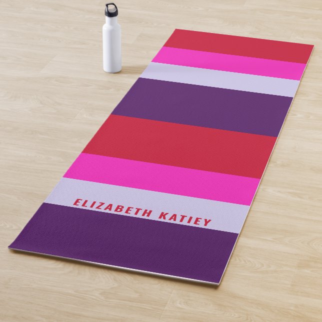 Red, Pink and Purple Stripes Pattern  Yoga Mat (In Situ)