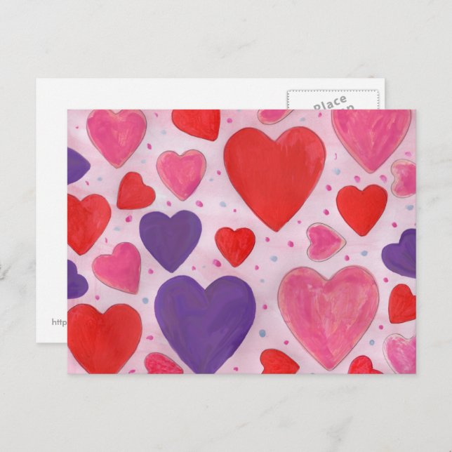 Red Pink and Purple Valentines Day Hearts Design Holiday Postcard (Front/Back)