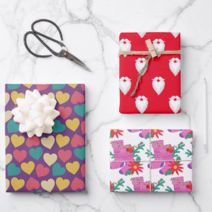 Red Pink And Violet Santa Claus Christmas  Wrapping Paper Sheet