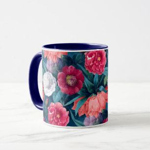Red, Pink and White Peony and Lily Flowers Mug