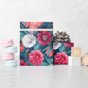 Red, Pink and White Peony and Lily Flowers Wrapping Paper