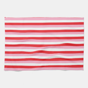 Red, Pink and White Stripes Tea Towel