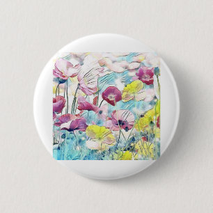 Red, pink and yellow spring flowers 6 cm round badge