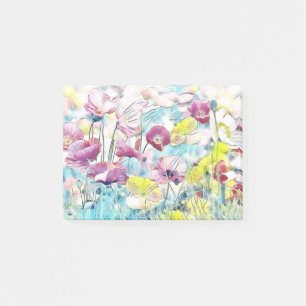 Red, pink and yellow spring flowers post-it notes