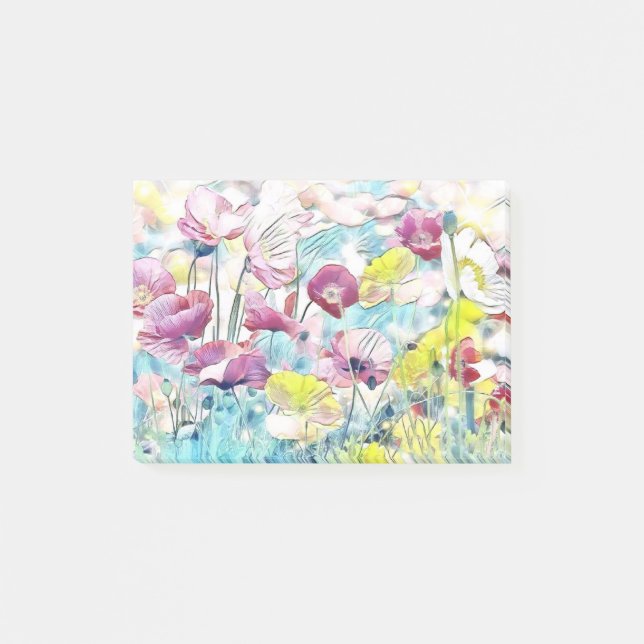 Red, pink and yellow spring flowers post-it notes (Front)