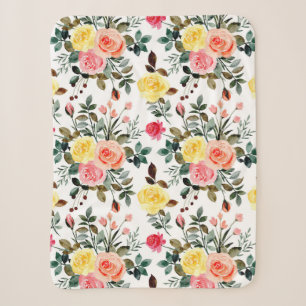 Red Pink and yellow watercolor rose Sherpa Blanket
