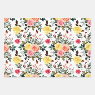 Red Pink and yellow watercolor rose Wrapping Paper Sheet