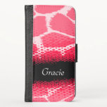 Red pink animal print named girls flap case<br><div class="desc">Bright animal patterned flap case in black and red pink hues. Personalise this item with your first name. This example currently reads: Gracie. This original pattern by Sarah Trett,  is based on the patterning found on a giraffe with a halftone moiré dot gain pattern overlay.</div>