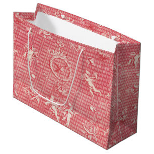 Red Pink Antique Cupid Angels and Hearts Large Gift Bag