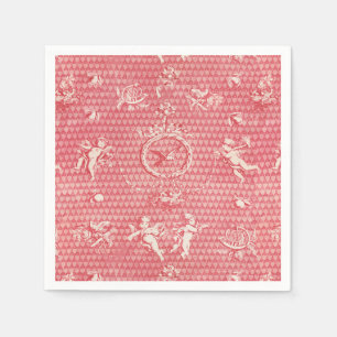 Red Pink Antique Cupid Angels and Hearts Napkin
