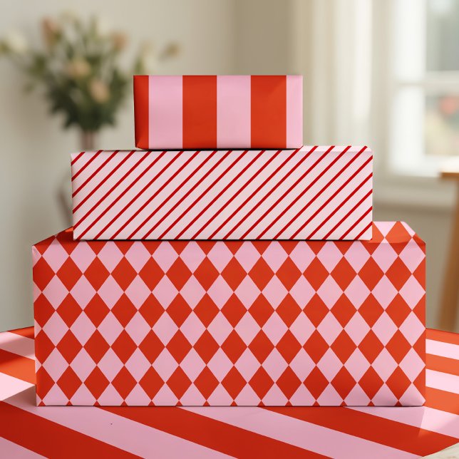 Red Pink Argyle Wrapping Paper (Creator Uploaded)