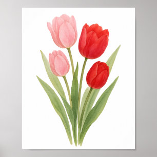 Red Pink Beautiful Tulips Painting Floral Wall Art