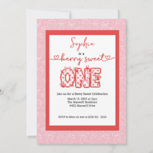 Red & Pink Berry Sweet One Girl 1st Birthday Party Invitation