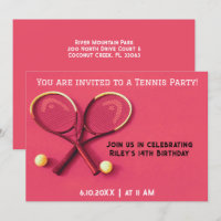 Red Pink Birthday Party Rackets and Balls Tennis