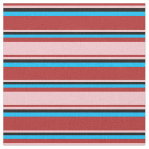 Red, Pink, Black & Deep Sky Blue Stripes Fabric