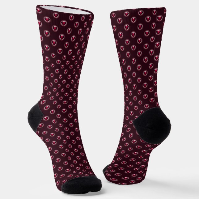 Red Pink Black Heart Pattern Socks (Angled)