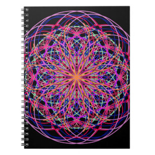 Red Pink Black Kaleidoscope Mandala Art Notebook