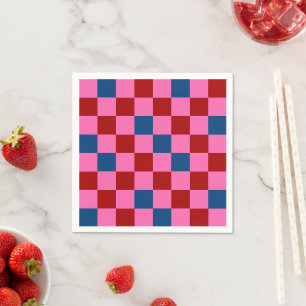 Red Pink Blue Chequered Pattern Design Napkin