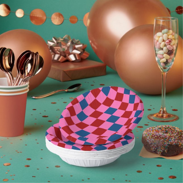 Red Pink Blue Chequered Pattern Design  Paper Plate (Multi)
