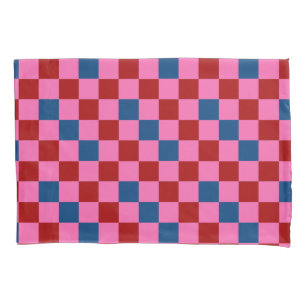 Red Pink Blue Chequered Pattern Design Pillowcase