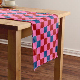 Red Pink Blue Chequered Pattern Design  Short Table Runner