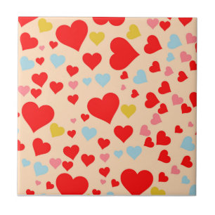 Red Pink Blue Colourful Cute Heart Y2K Pattern Ceramic Tile