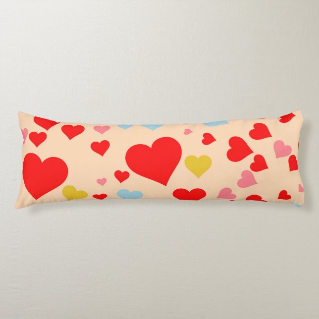 Red Pink Blue Colourful Simple Heart Y2K Pattern Body Cushion (Front)