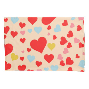 Red Pink Blue Colourful Simple Heart Y2K Pattern Pillowcase