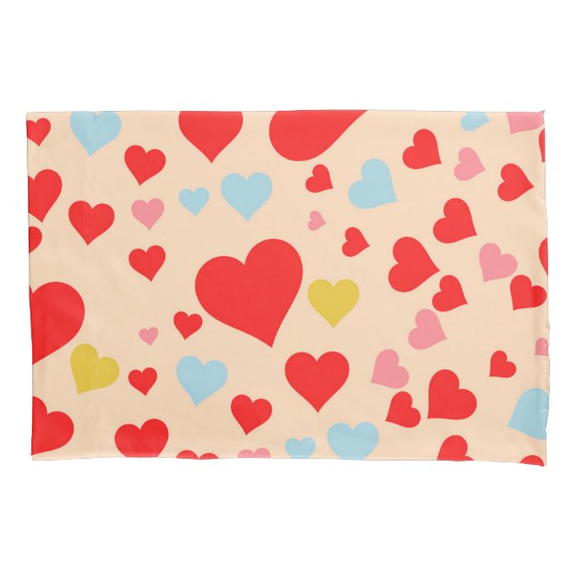 Red Pink Blue Colourful Simple Heart Y2K Pattern Pillowcase (Front)