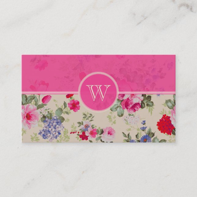 Red Pink & Blue Flowers Design Template Business Card (Front)