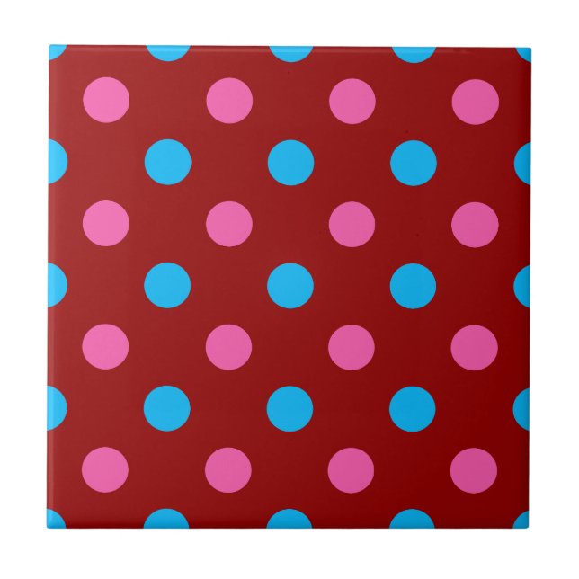 Red Pink Blue Polka Dot Pattern Ceramic Tile (Front)