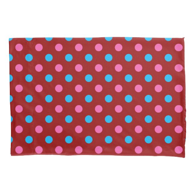 Red Pink Blue Polka Dot Pattern Pillowcase (Front)