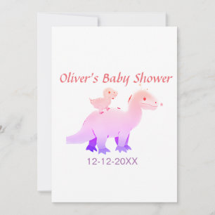 Red pink blue purple dinosaur baby shower add date invitation