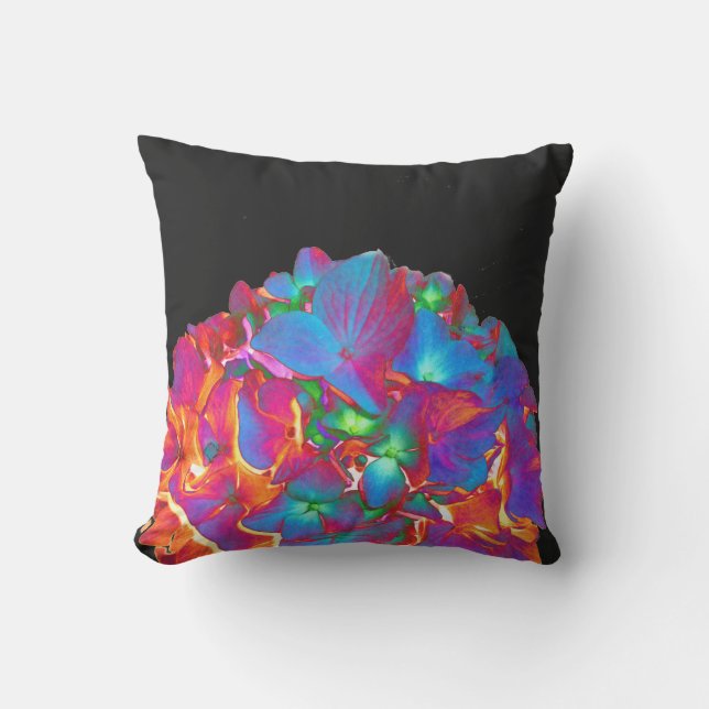 Red pink blue purple floral colourful floral cushion (Front)
