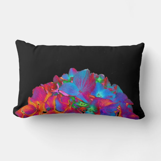 Red pink blue purple floral colourful floral lumbar cushion (Front)