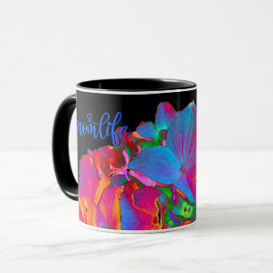 Red pink blue purple floral colourful floral mug