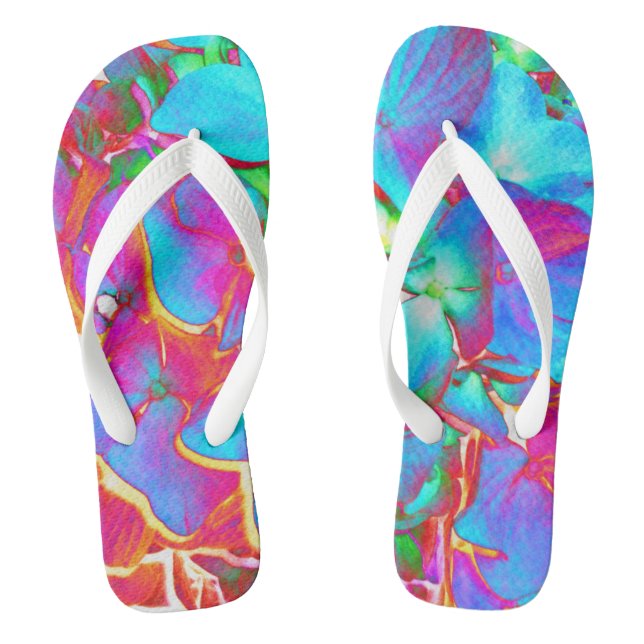 Red pink blue purple floral colourful floral thongs (Footbed)