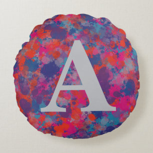 Red Pink Blue Purple Modern Colourful Drops Cushio Round Cushion