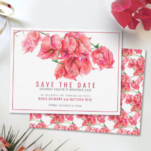 Red pink bougainvillea floral art wedding save the date