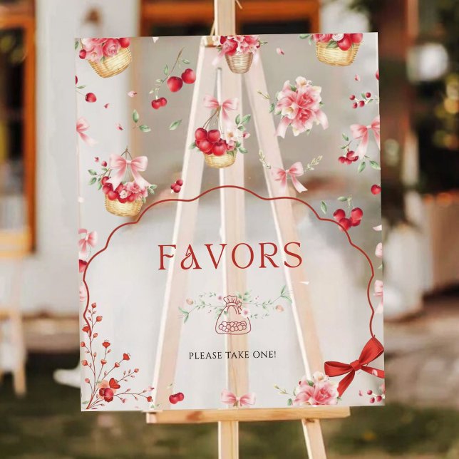 Red Pink Bow Cherry Acrylic Baby Shower Favour  Sign (Creator Uploaded)