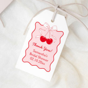 Red Pink Bow Cherry On Top Bridal Shower Favour Gift Tags