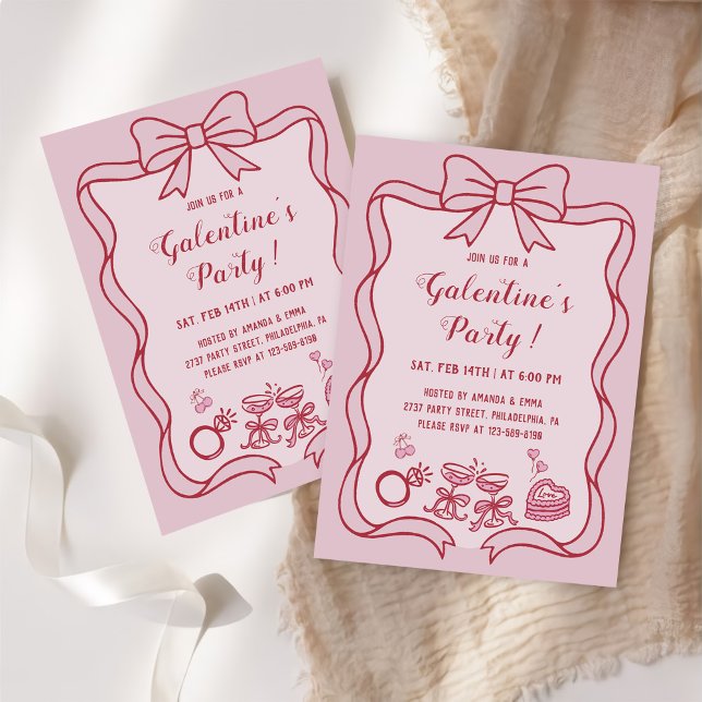 Red Pink Bow Galentine's  Party Invitation (Creator Uploaded)