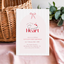 Red Pink Bow Stripe Little Sweetheart 1st Birthday