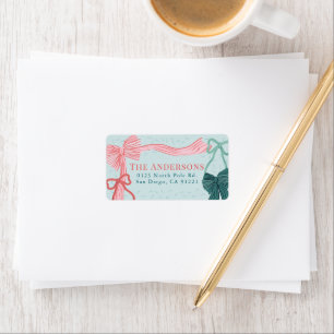 Red & Pink Bows Green Holiday Return Address Label
